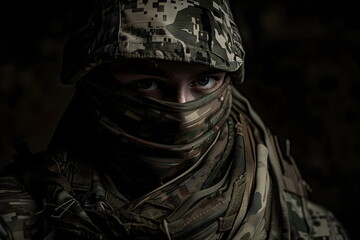 Portrait of a military man in camouflage suit - obrazy, fototapety, plakaty
