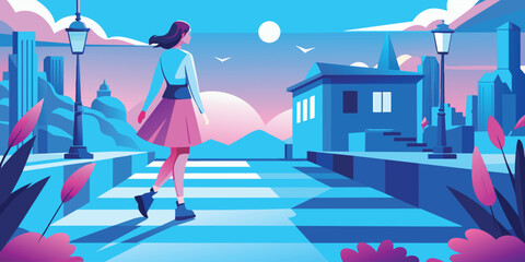 a illustration of a walking girl