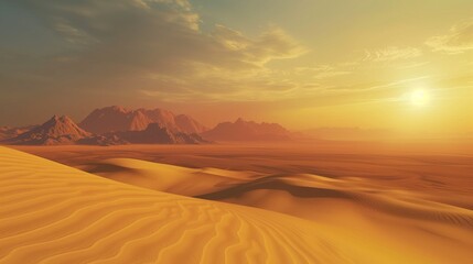Picture a vast and arid desert landscape, where endless dunes stretch as far as the eye can see. Capture the solitude and beauty of the desert 