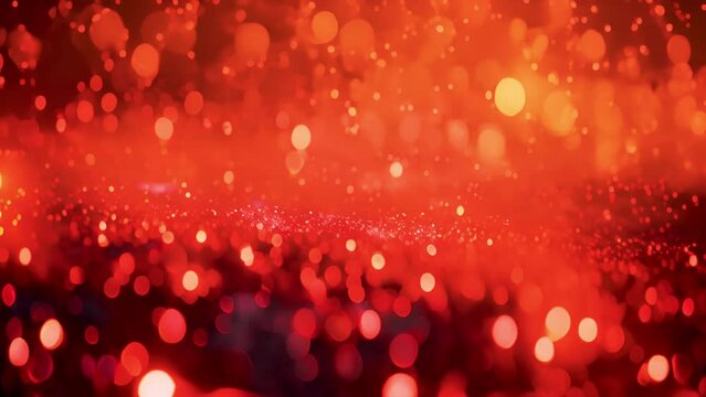 gold particles abstract background with shining golden Floating Dust Particles Flare Bokeh star on red Background. Futuristic glittering in space. Red bokeh lights 4k video sparkling