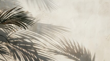 Shadow of palm leaves on white concrete light