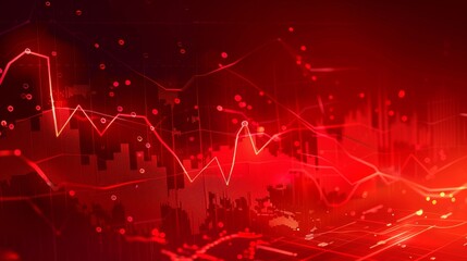 Stock market financial chart with uptrend line graph in on red background