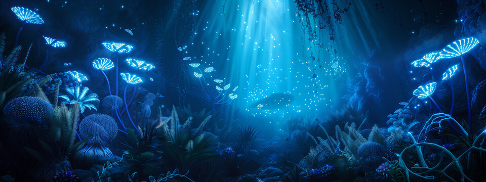Enchanted Underwater Forest with Bioluminescent Plants