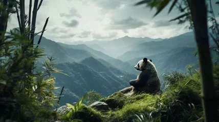 Gordijnen Oso panda en paisaje de bamboo © Iker