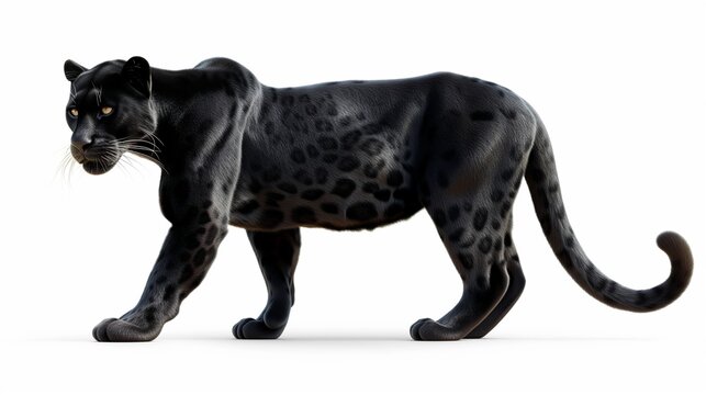 Render a powerful image of a Black Panther against a pristine white background 