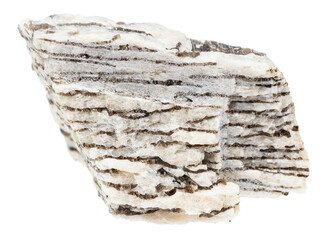 close up of sample of natural stone from geological collection - raw written granite mineral isolated on white background