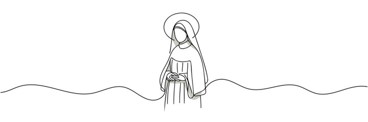 Nun one line continuous. Line art Christian nun, religion banner concept. Hand drawn vector