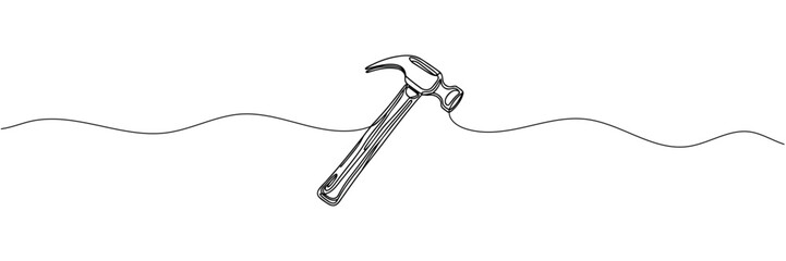 hammer drawn in one line style. Vector illustration - obrazy, fototapety, plakaty