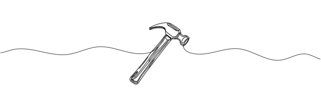 hammer drawn in one line style. Vector illustration