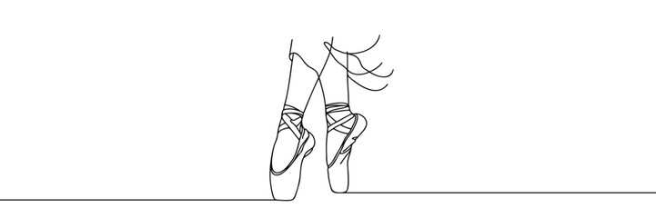 Ballerina's feet in pointe shoes. World Ballet Day. One line drawing for different uses. Vector illustration