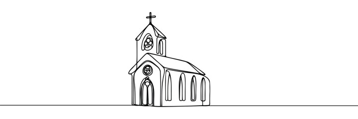 Church in continuous line art drawing style. Minimalist black linear sketch isolated on white background. Vector illustration