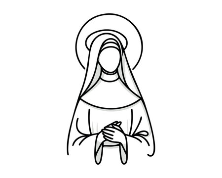black and white nun with halo clip art preview