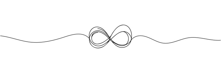 Printthe infinity sign is drawn in one line style. Vector illustration.