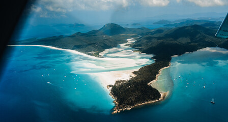 Whitehaven Beach and Hill inlet. Aerial Drone Shot. Whitsundays Queensland Australia, Airlie Beach.