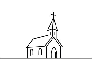 Church in continuous line art drawing style. Minimalist black linear sketch isolated on white background. Vector illustration