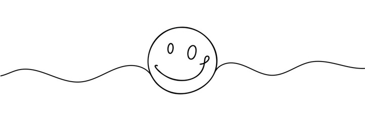 One continuous line art smiling face isolated vector illustration on white background