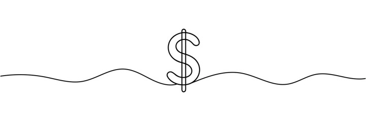 dollar drawn with one continuous line. Vector illustration.