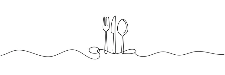 Cutlery Drawn in one continuous line. Vector illustration.