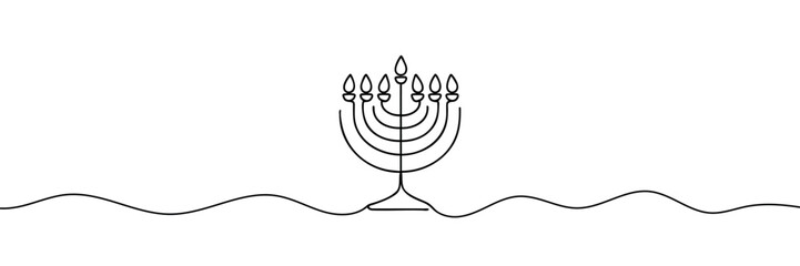 Hanukkah is drawn with one continuous line. Vector illustration.