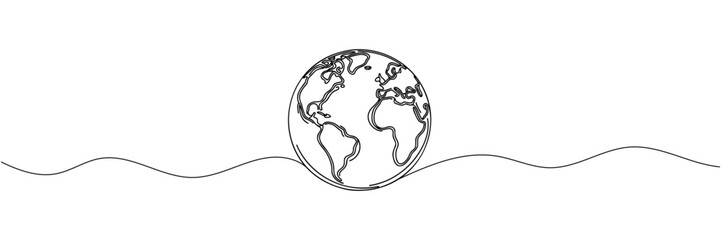 planet earth is drawn with one continuous line. Vector illustration.