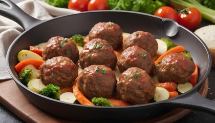 Meatballs with vegetables on pan