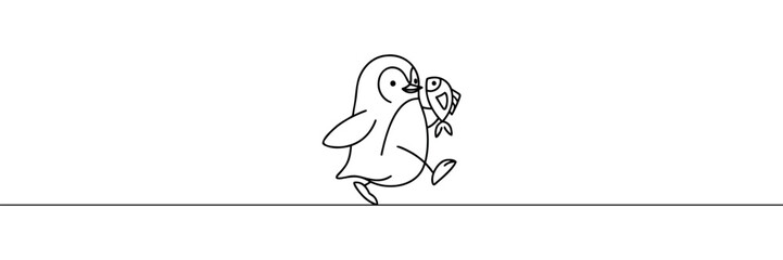the penguin is drawn with one continuous line. Vector illustration.