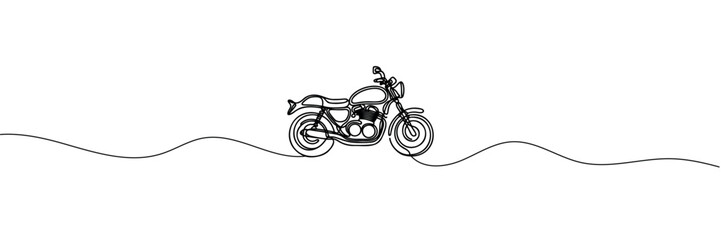 One continuous line drawing of a motorcycle - obrazy, fototapety, plakaty