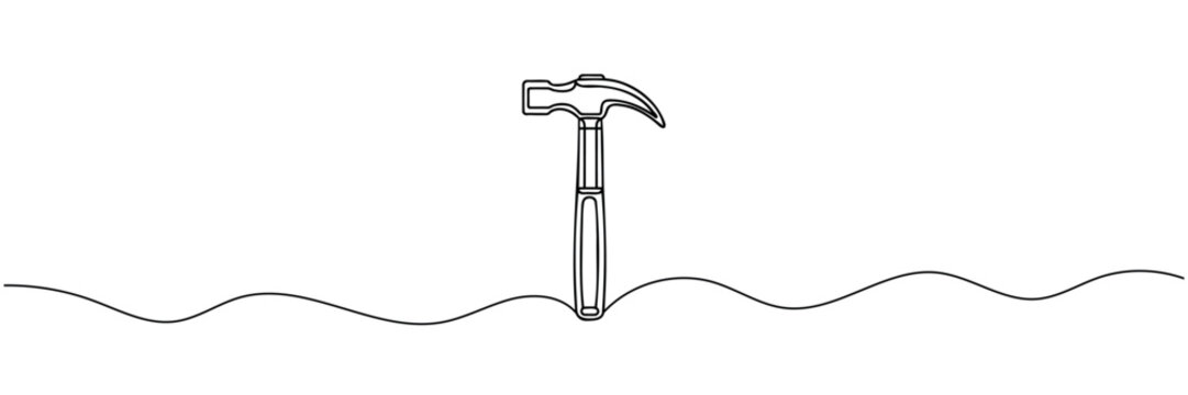hammer drawn in one line style. Vector illustration.