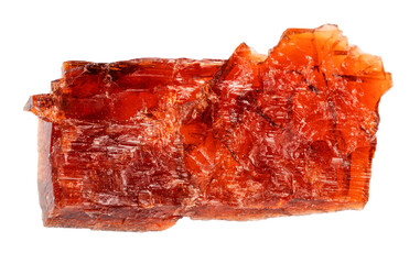 close up of sample of natural stone from geological collection - unpolished villiaumite mineral isolated on white background from Khibiny, Kola Peninsula