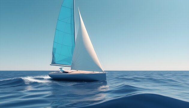 Sailing yacht gliding on blue waves