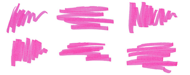 A set of Stroke drawn with pink marker isolated on white