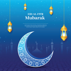 Eid Mubarak moon and mosque beautiful background © MdHanif