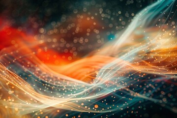 Visualization of wave particle. Abstract colorful background with defocused bokeh lights, waves and stars