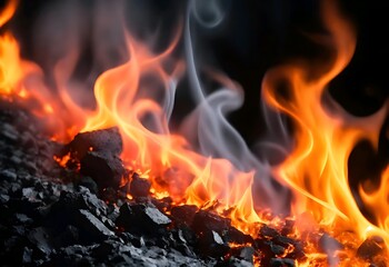 a picture of a fire with flames and a black background