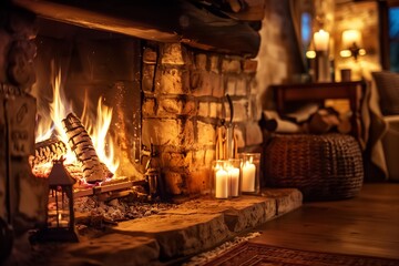 Cozy fireplace setting with warm ambiance