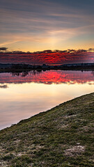 Sunrise over the Supras River at the boulevards in Suprasl.