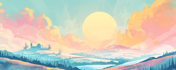 Fototapeta premium A beautiful landscape with a bright blue sky and fluffy clouds