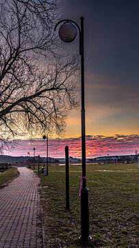 Sunrise over the Supras River at the boulevards in Suprasl.