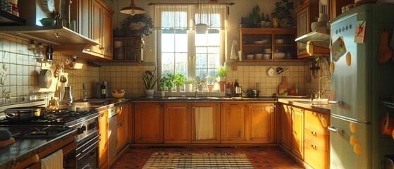 Alzheimer's patient struggling with daily tasks, diagonal view, kitchen, morning light, frustration visible.high detailed ,