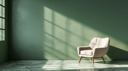 The interior has a armchair on empty green wall  3D rendering