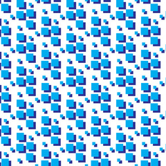 Blue and white seamless background with geometric pattern. 3D effect. Blue squares with shading on a white background.