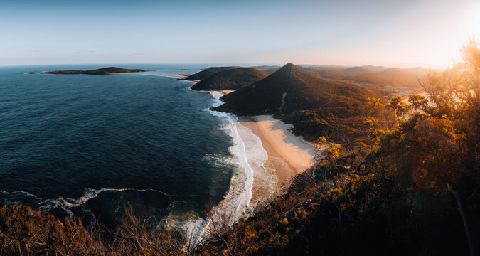 Sunset view over Mount Tomaree National Park, Nelson Bay, New Castle, New South Wales, Australia