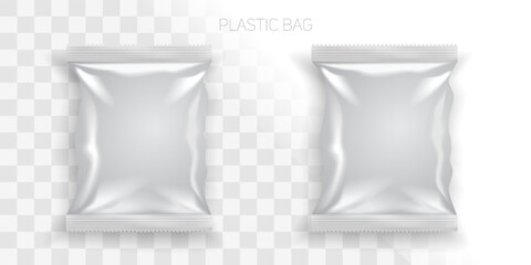 Realistic white blank packaging template made of foil and plastic. Product package mockup