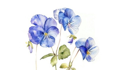 Artistic watercolor rendering of Viola canina, known for its beautiful blue flowers and simple elegance, set against a pristine white canvas - obrazy, fototapety, plakaty