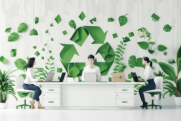 Employees participating in eco-friendly initiatives, promoting a green workplace,