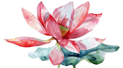 Watercolor clipart of a serene lotus flower, symbolizing purity and beauty, isolated on white background, perfect for peaceful themes