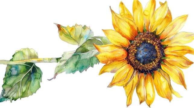 Watercolor clipart of a vibrant sunflower, sunny and cheerful, isolated on white background for happy and natureinspired designs