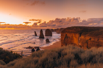 Sunset sunrise view of Great view at the rocks of the twelve apostels along the Great Ocean Road in south Australia