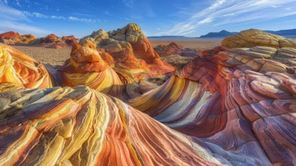Poster Vibrant Desert: Colorful Rock Formations Amidst Arid Sands © Nijam