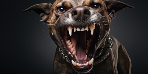 Aggressive dog shows dangerous teeth. Generative AI. - obrazy, fototapety, plakaty